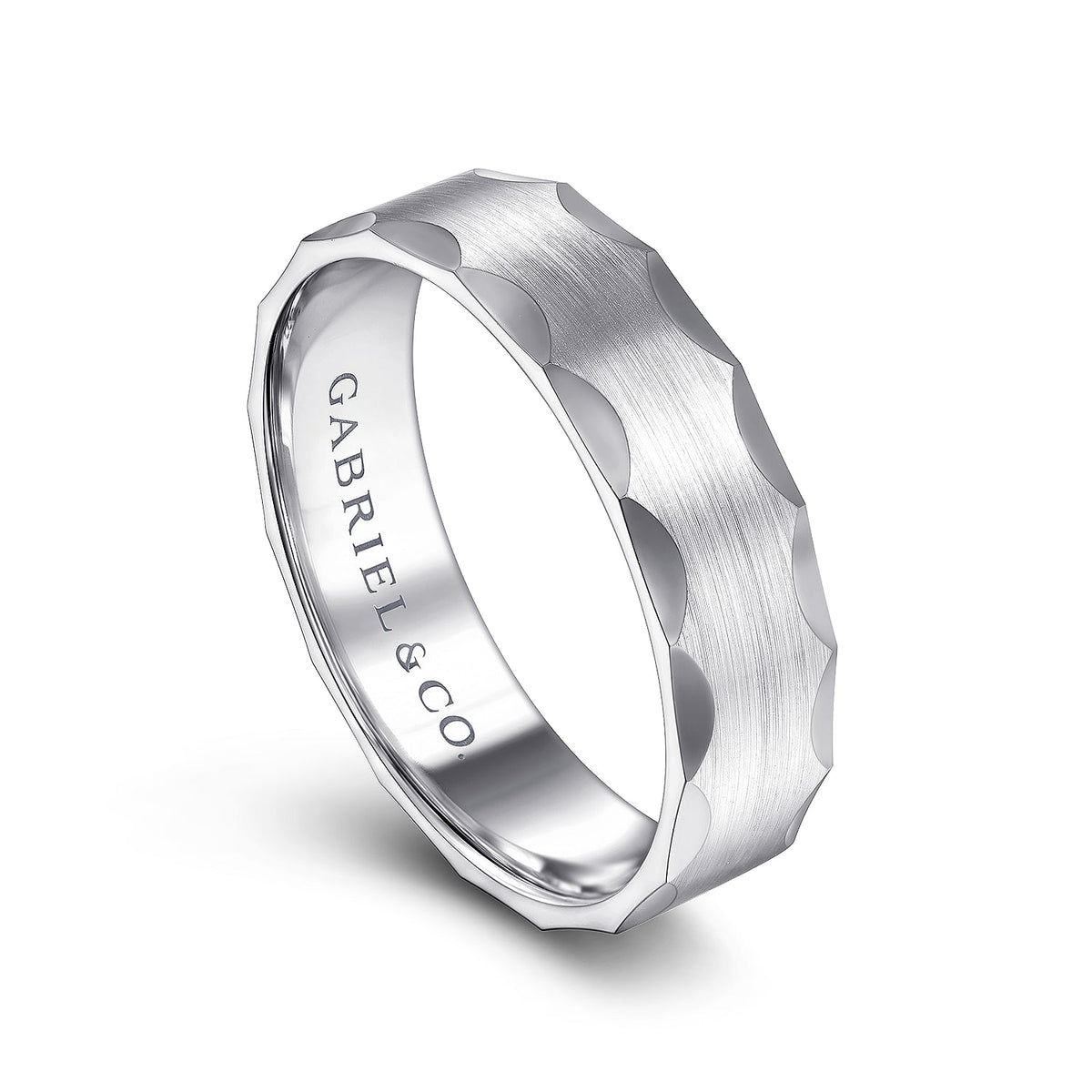 14K White Gold 6mm - Satin Grooved Edge Men&#39;s Wedding Band