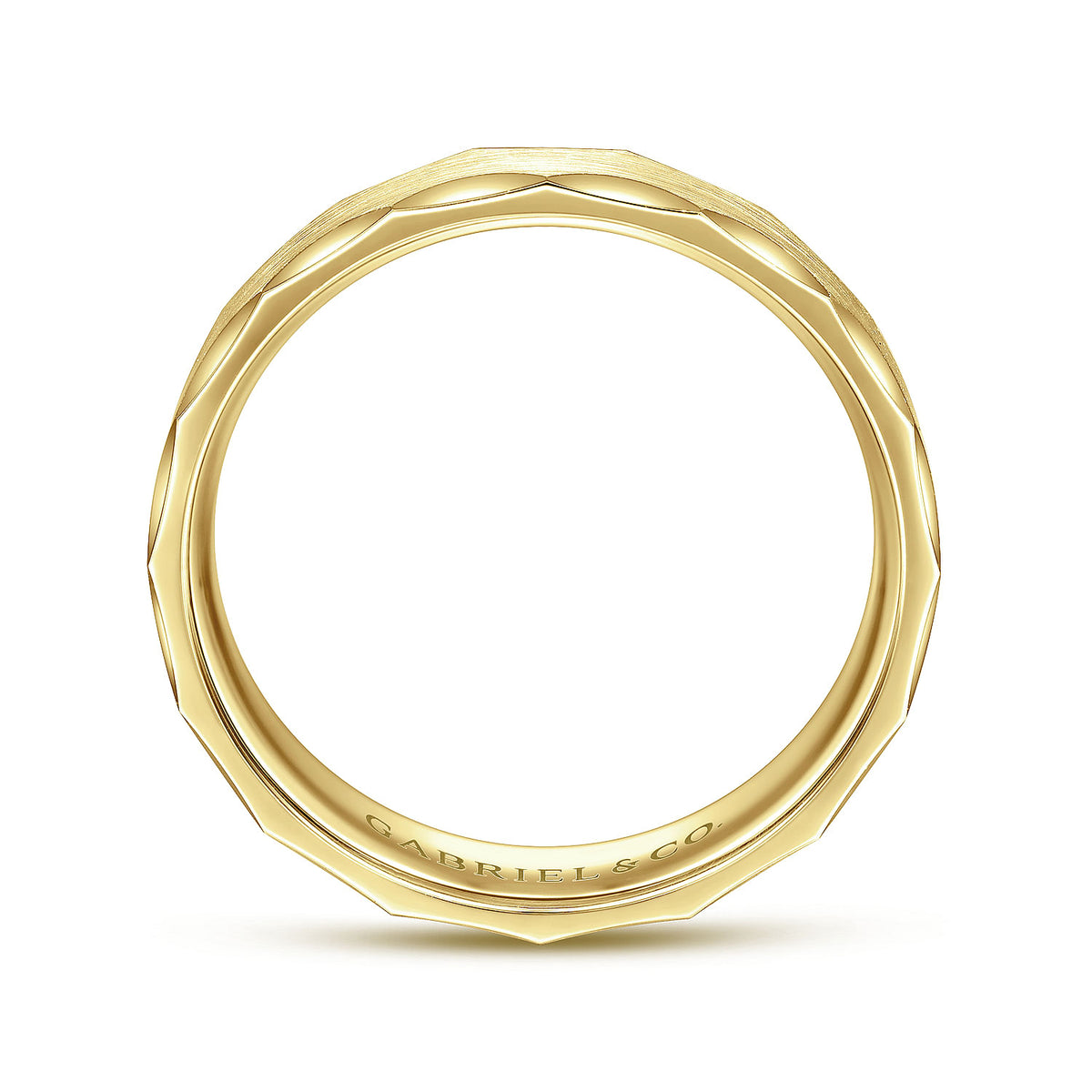 14K Yellow Gold 6mm - Satin Grooved Edge Men&#39;s Wedding Band