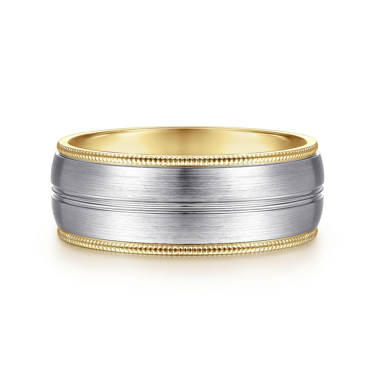 14K White-Yellow Gold 8mm - Men&#39;s Wedding Band in Satin Finish