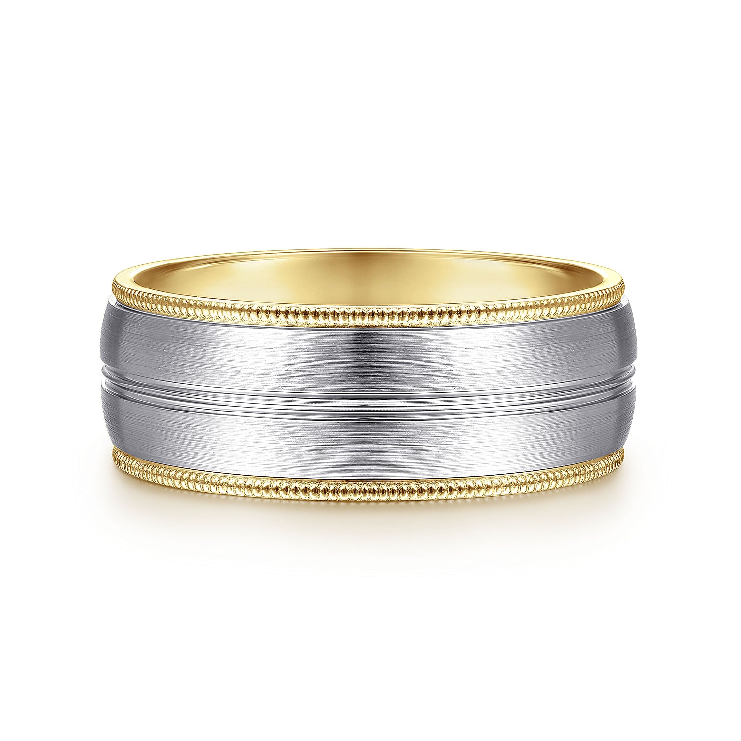 14K White-Yellow Gold 8mm - Men's Wedding Band in Satin Finish