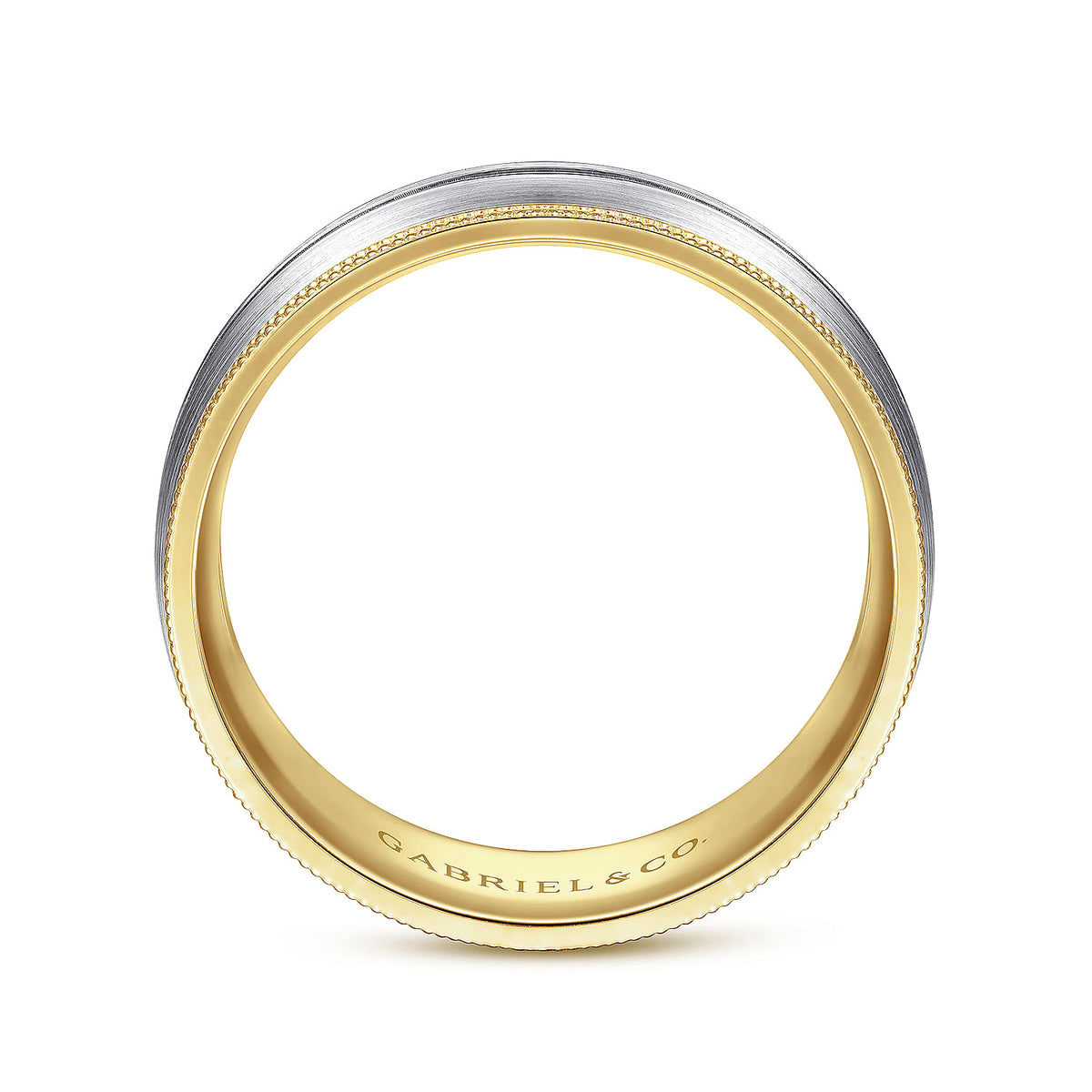14K White-Yellow Gold 8mm - Men&#39;s Wedding Band in Satin Finish