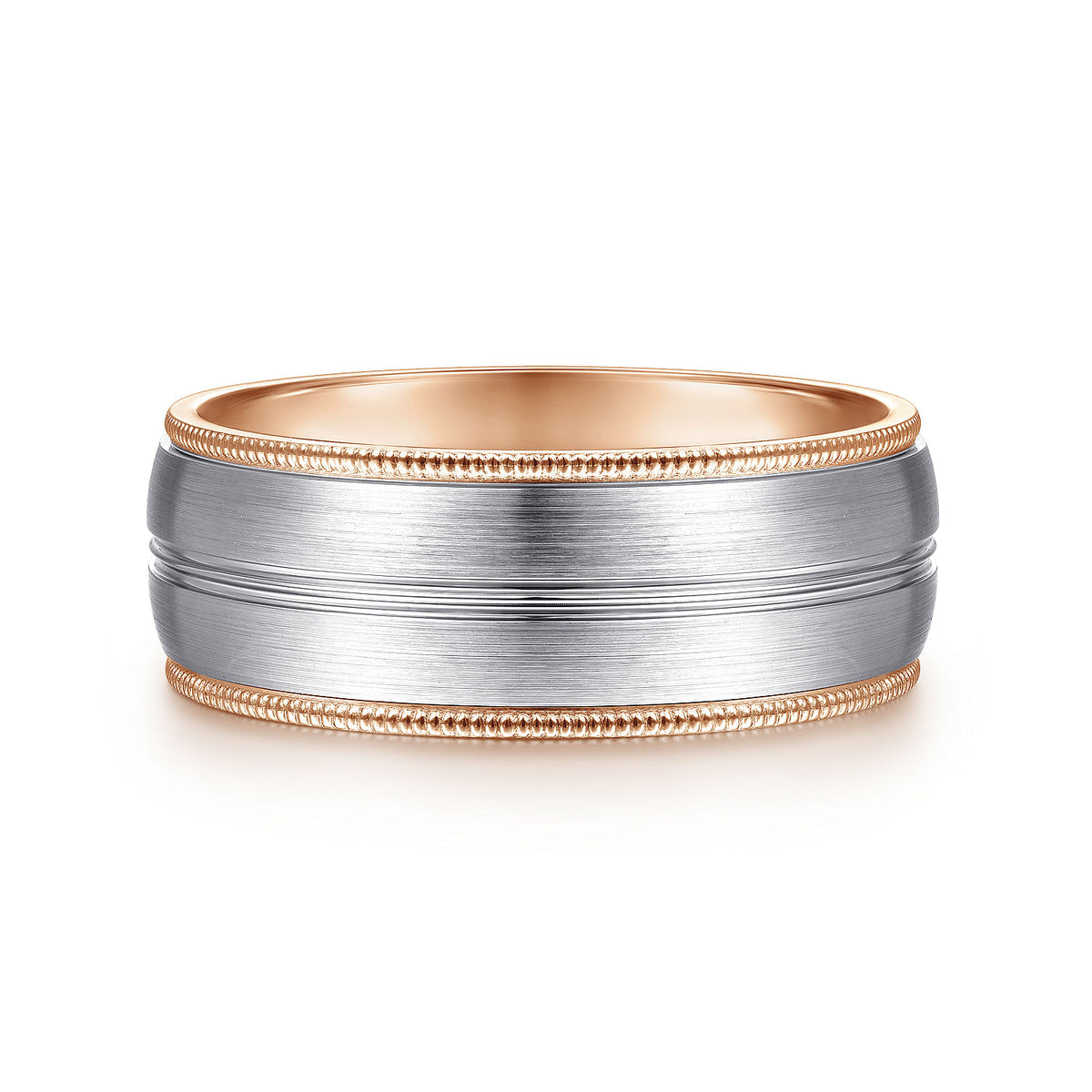14K White-Rose Gold 8mm - Men&#39;s Wedding Band in Satin Finish