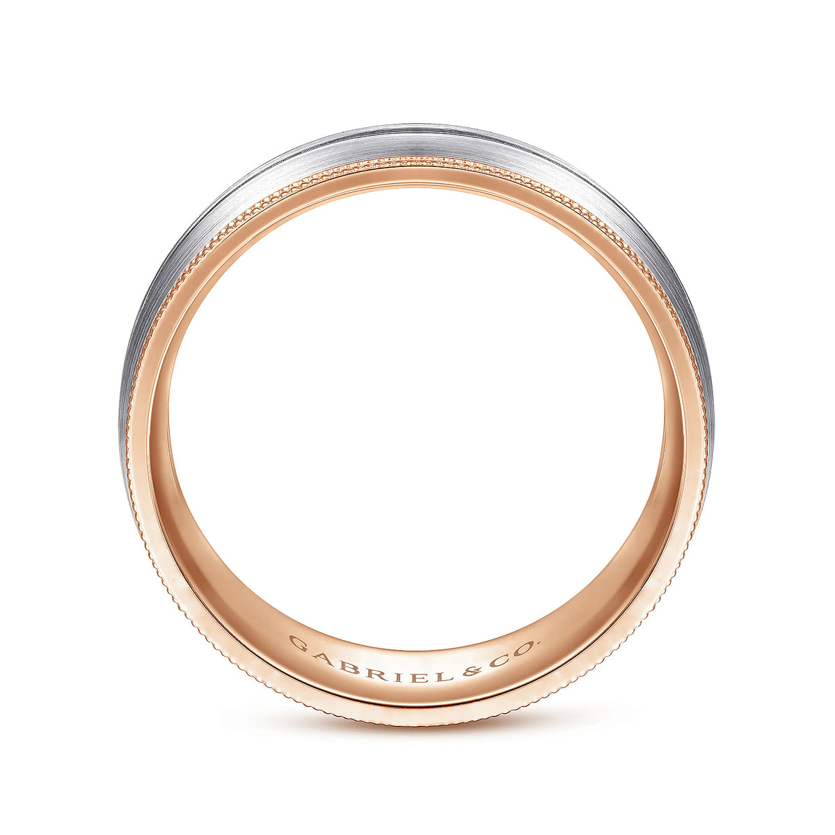 14K White-Rose Gold 8mm - Men&#39;s Wedding Band in Satin Finish