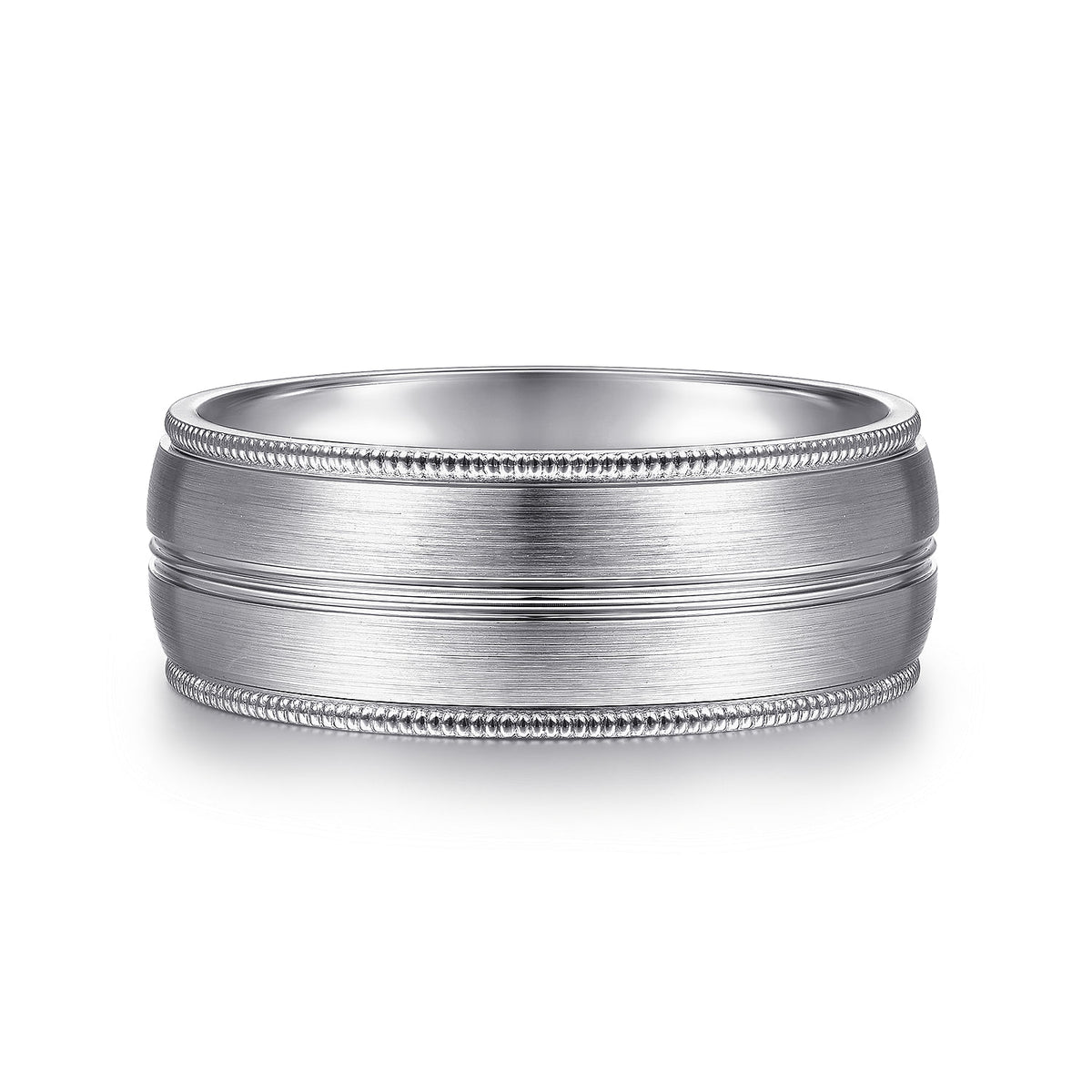 14K White Gold 8mm - Men&#39;s Wedding Band in Satin Finish