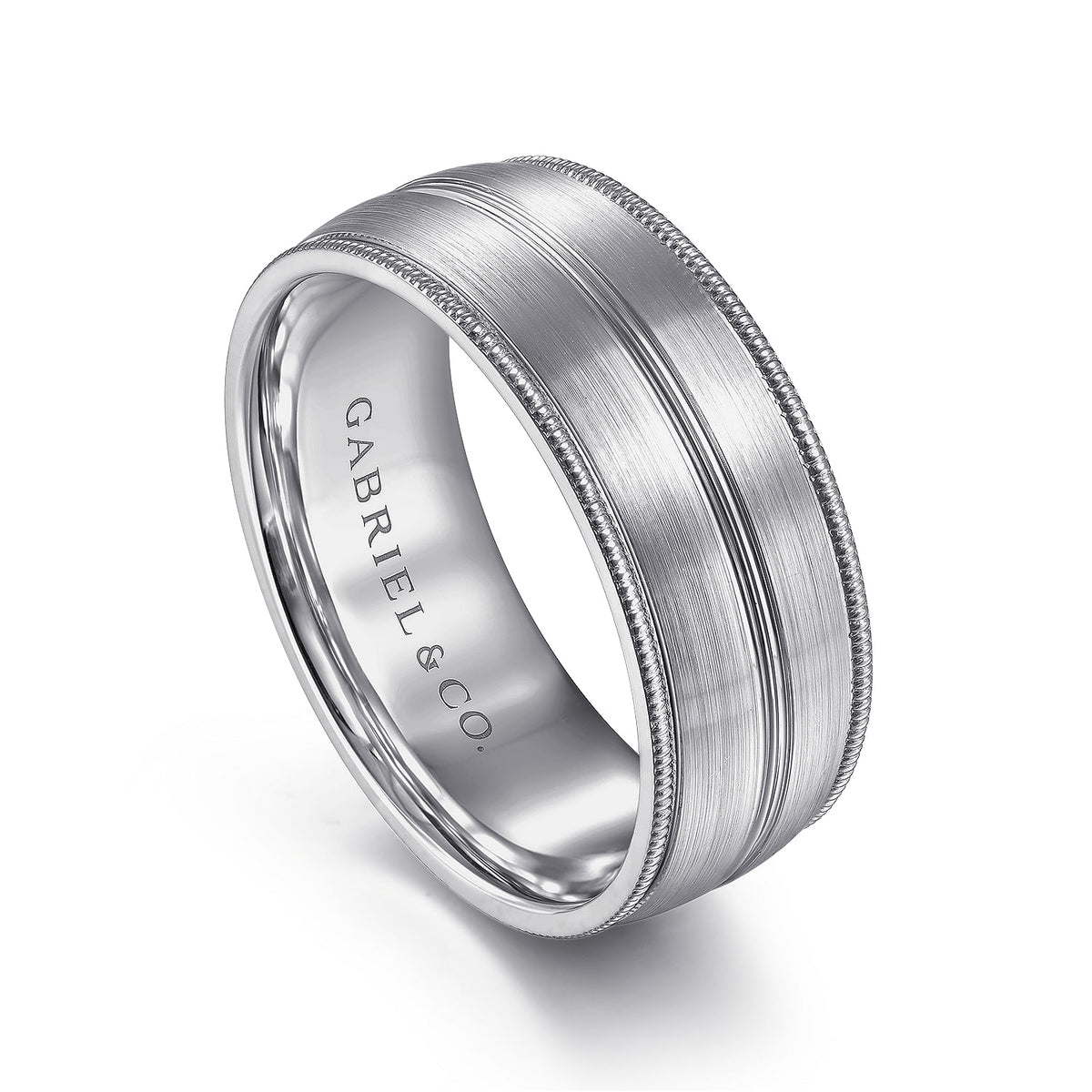 14K White Gold 8mm - Men&#39;s Wedding Band in Satin Finish