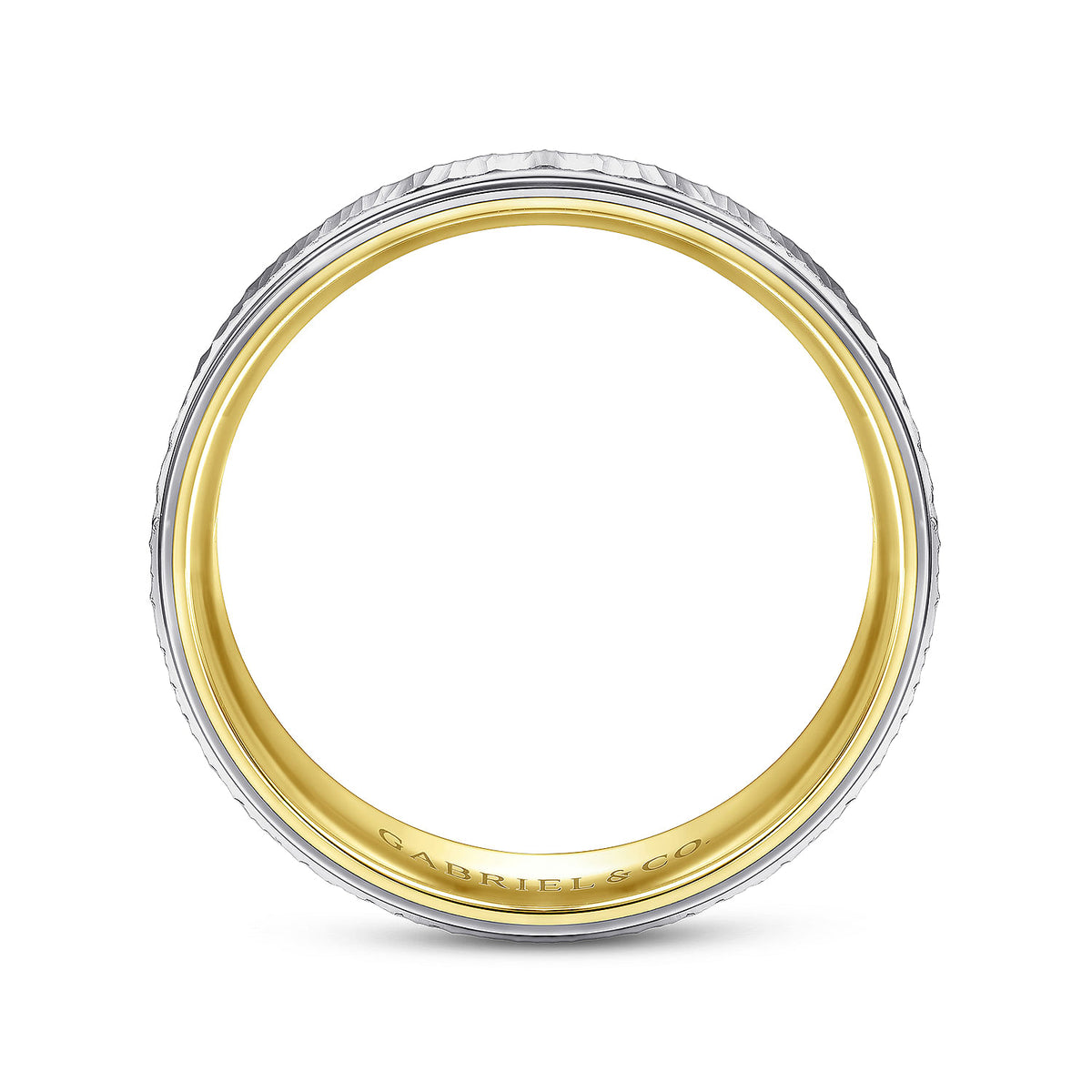 14K White-Yellow Gold 6mm - Men&#39;s Wedding Band with Vertical Etching