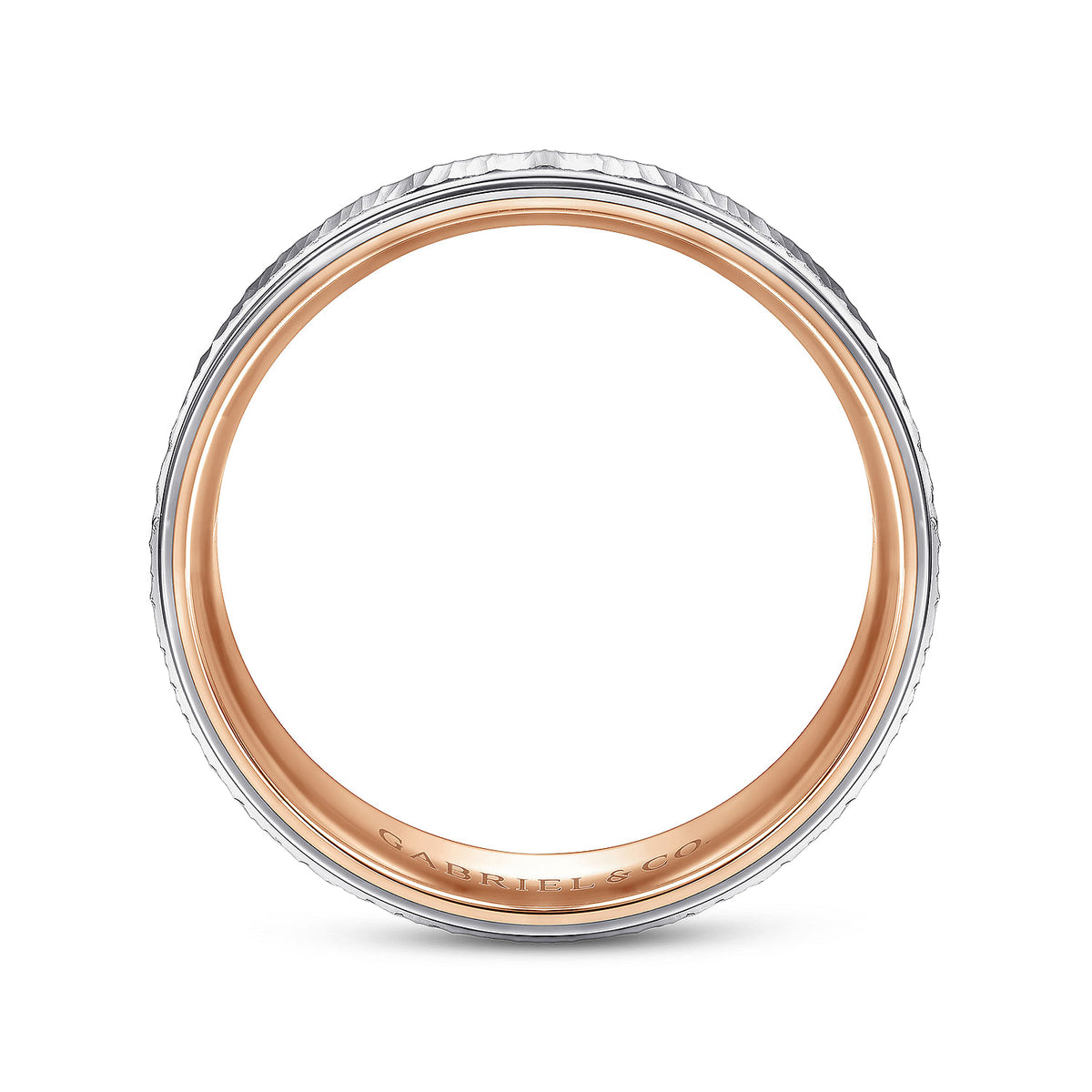 14K White-Rose Gold 6mm - Men&#39;s Wedding Band with Vertical Etching