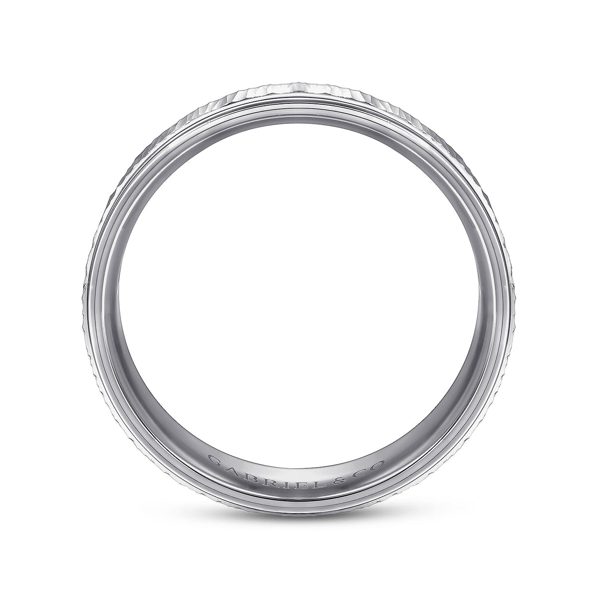 14K White Gold 6mm - Men&#39;s Wedding Band with Vertical Etching
