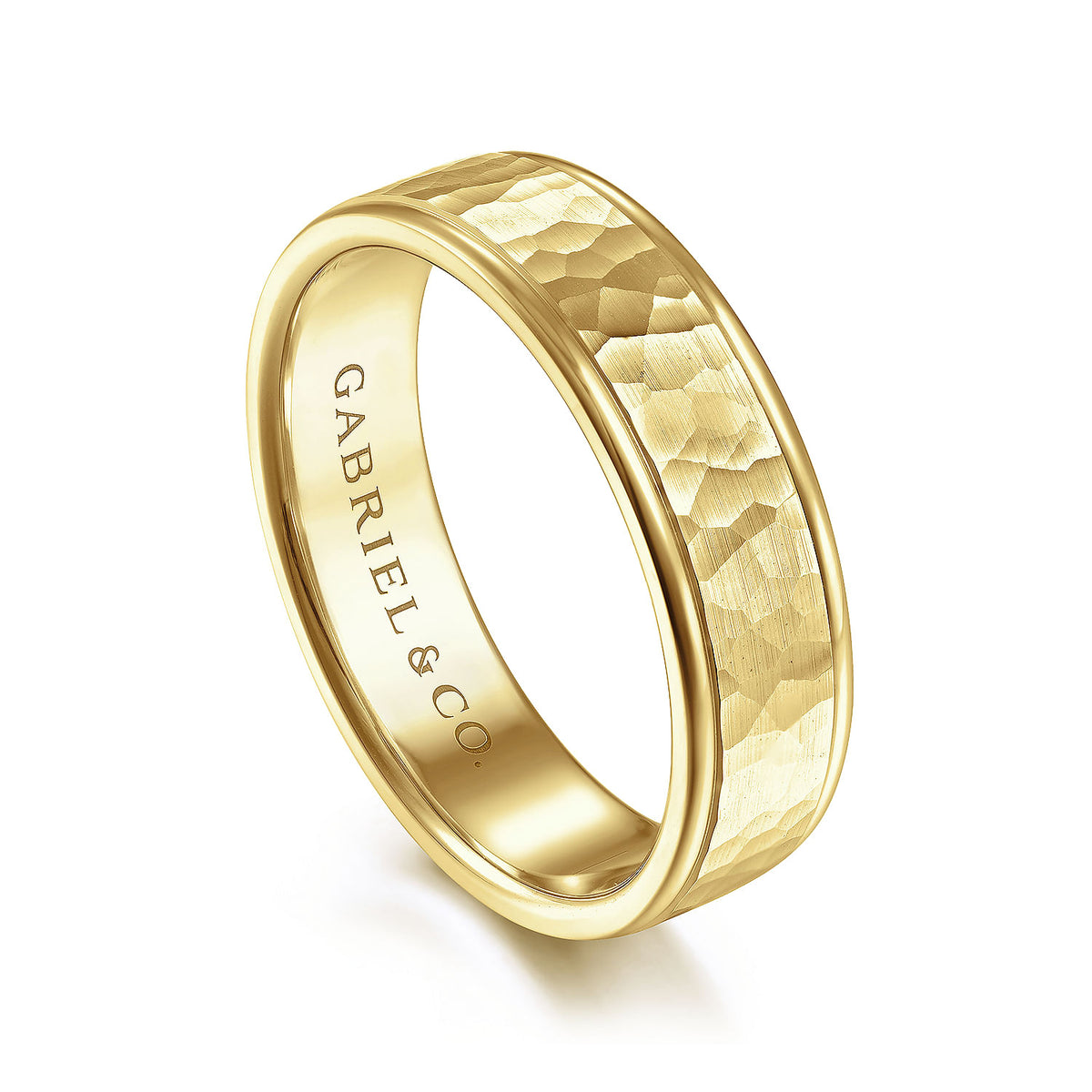14K Yellow Gold 6mm - Hammered Men&#39;s Wedding Band