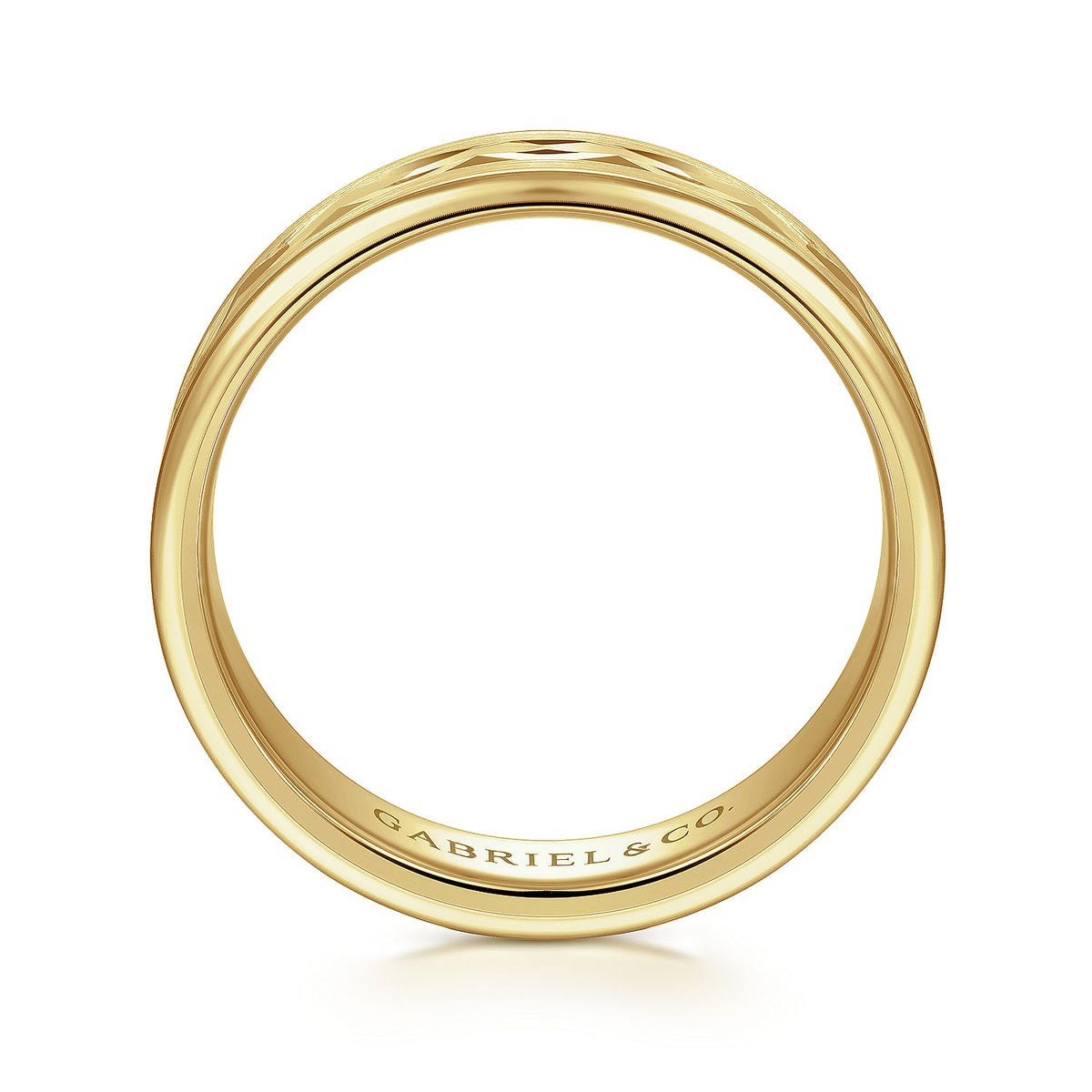 14K Yellow Gold 6mm - Diamond Cut Men&#39;s Wedding Band in Satin Finish