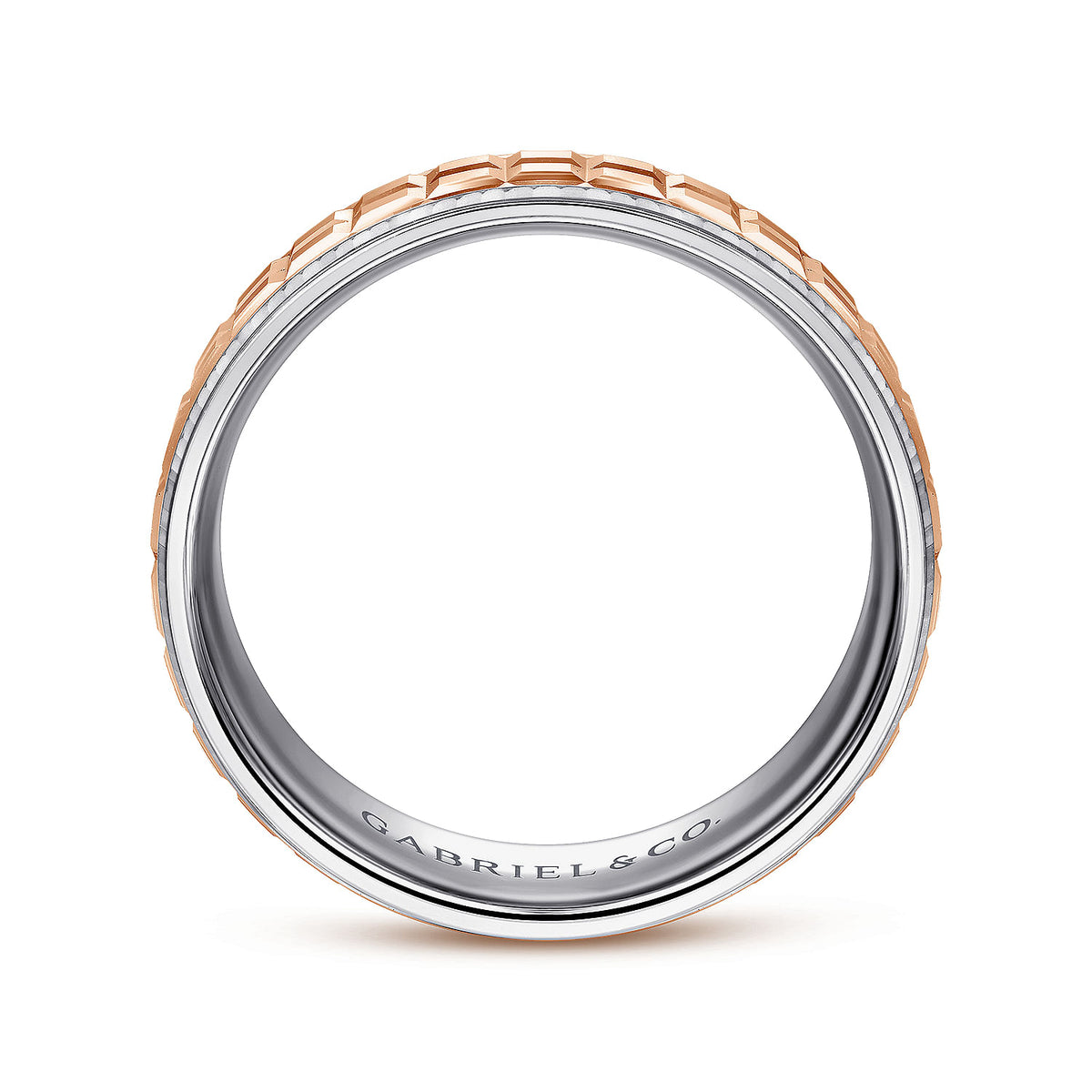 14K White-Rose Gold 7mm - Two Tone Square Inlay Men&#39;s Wedding Band