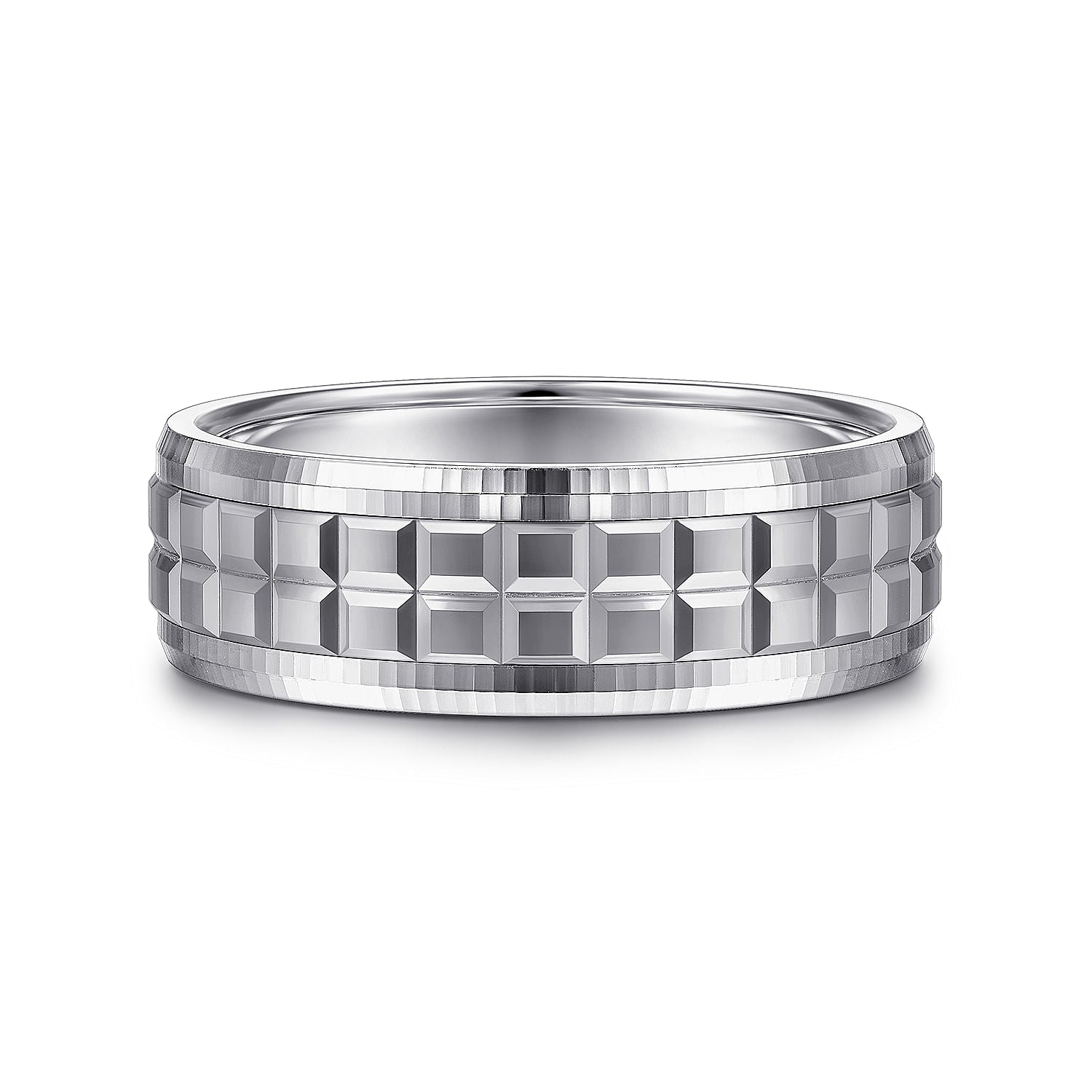 14K White Gold 7mm - Square Inlay Men's Wedding Band