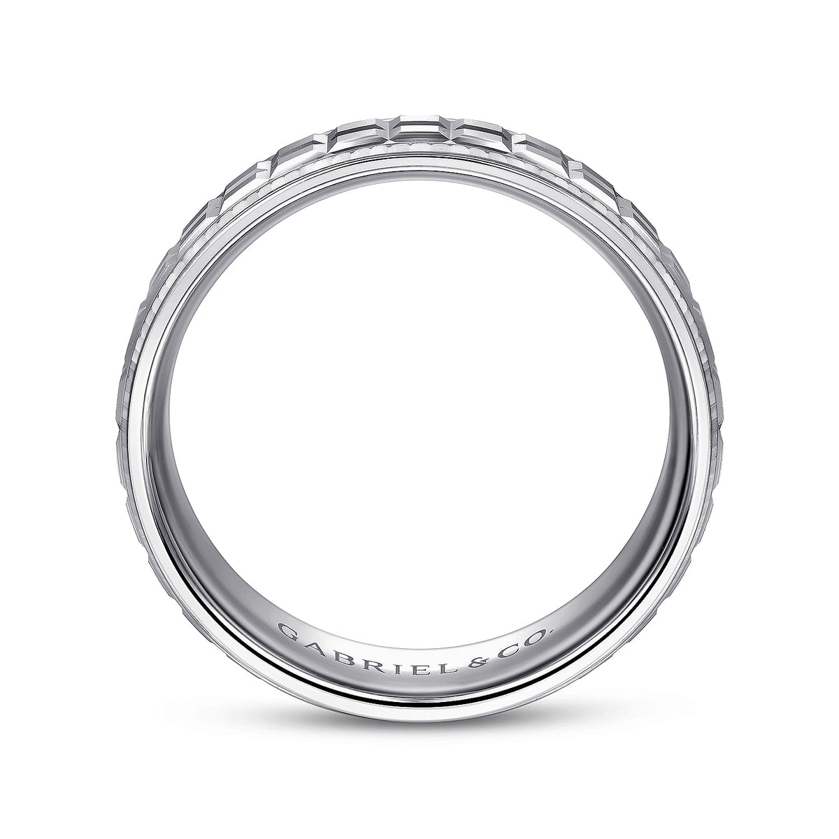 14K White Gold 7mm - Square Inlay Men&#39;s Wedding Band