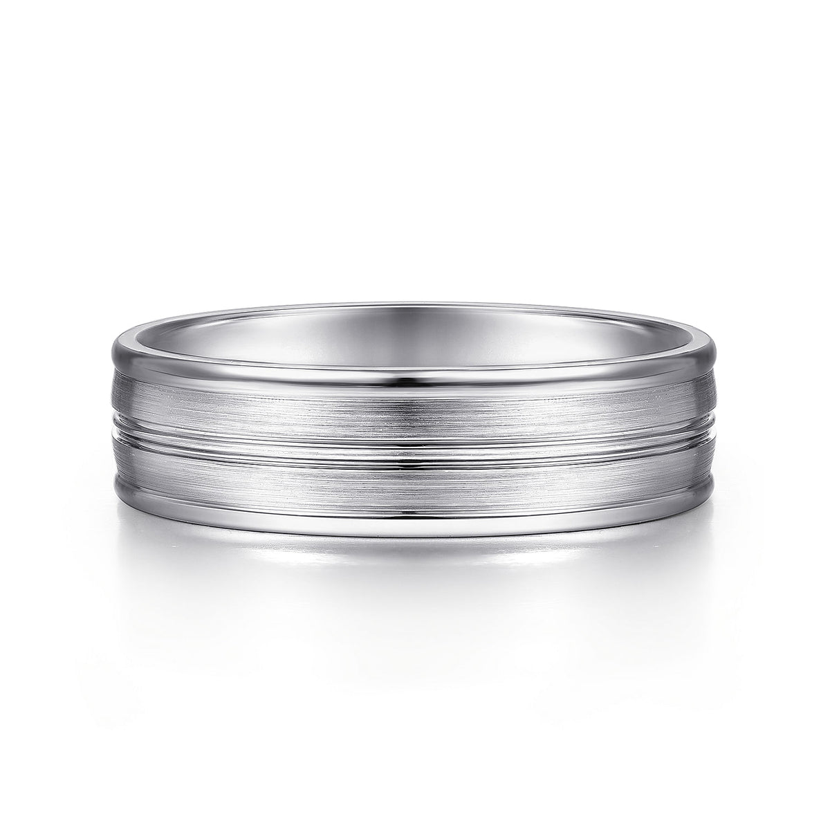 14K White Gold 6mm - Men&#39;s Wedding Band in Satin Finish