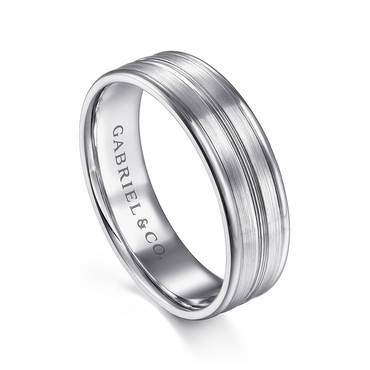 14K White Gold 6mm - Men&#39;s Wedding Band in Satin Finish