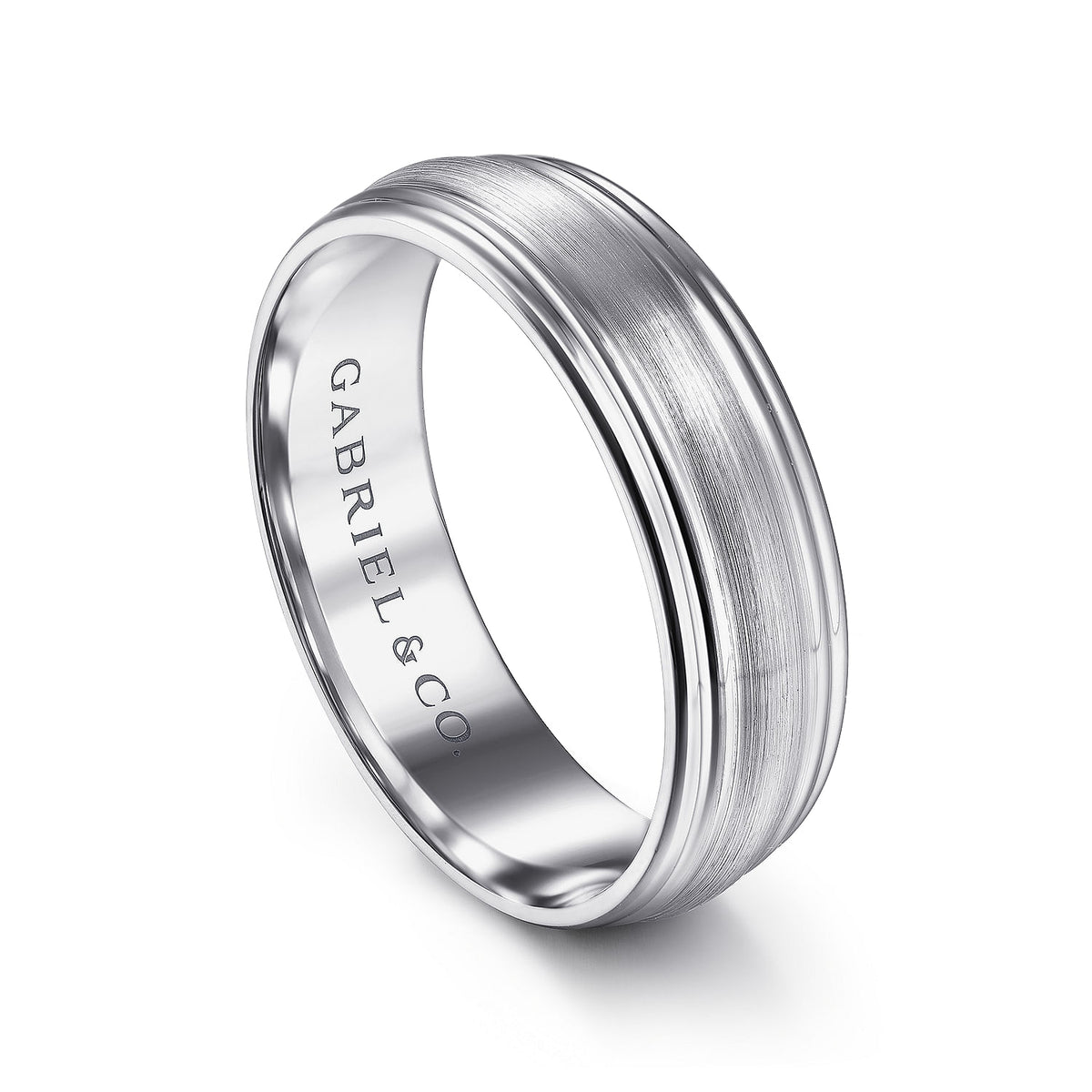 14K White Gold 6mm - Carved Men&#39;s Wedding Band in Satin Finish