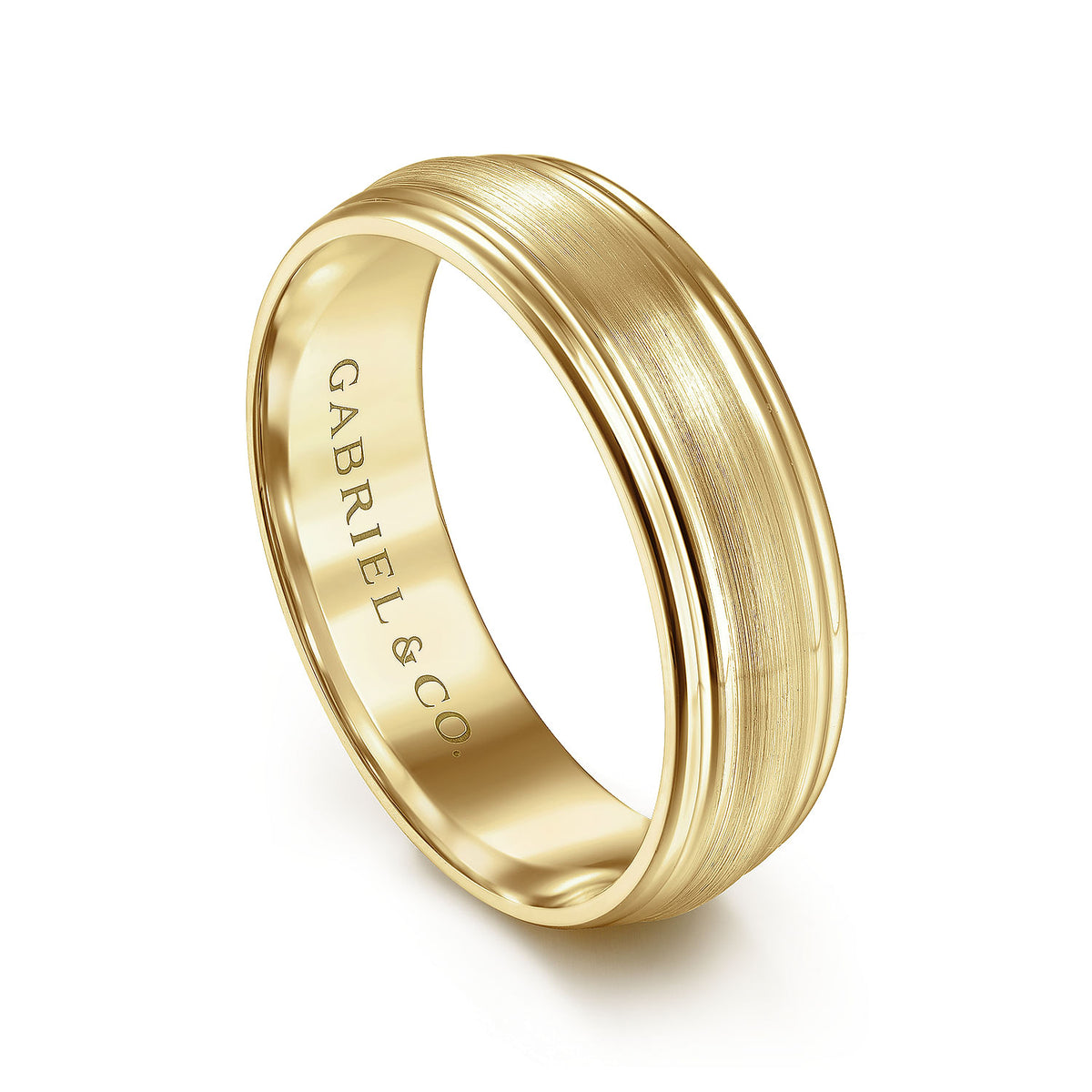 14K Yellow Gold 6mm - Carved Men&#39;s Wedding Band in Satin Finish
