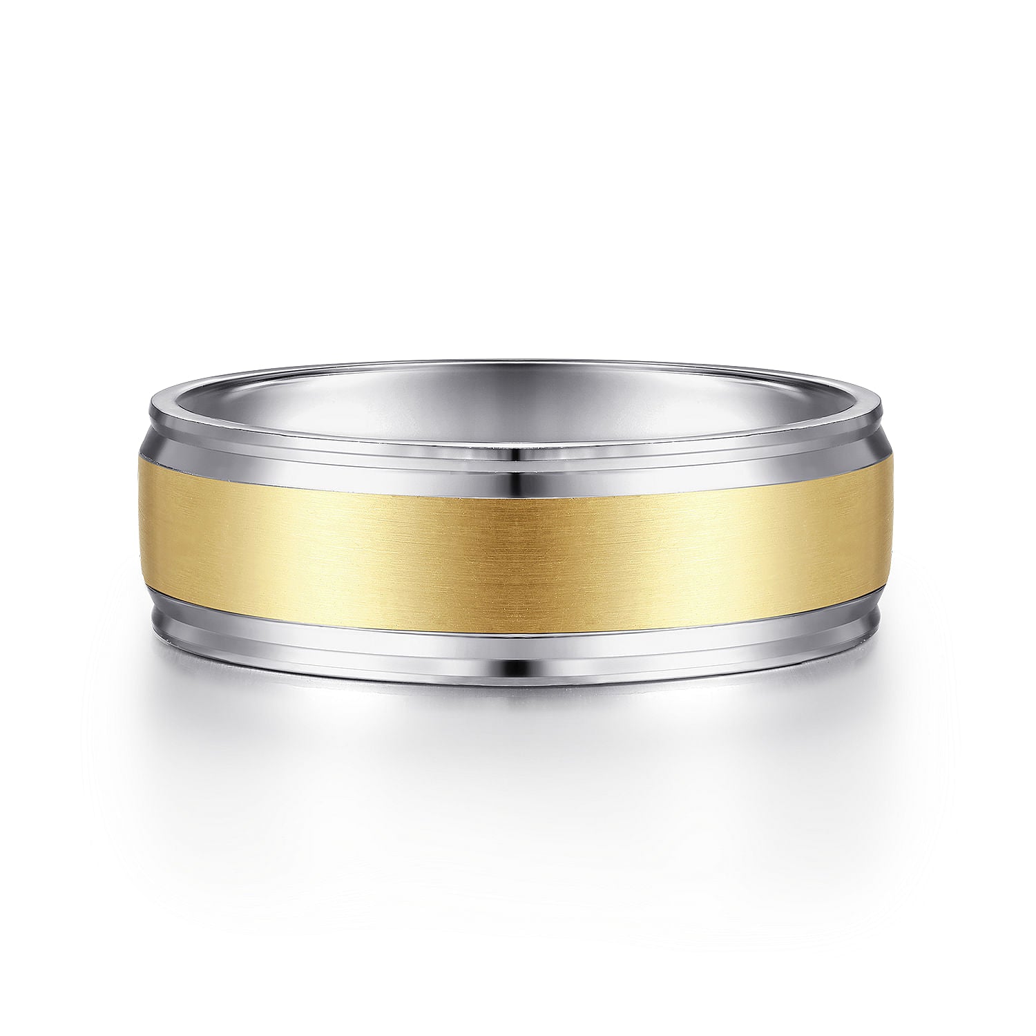 14K White-Yellow Gold 7mm - Men's Wedding Band in Satin Finish