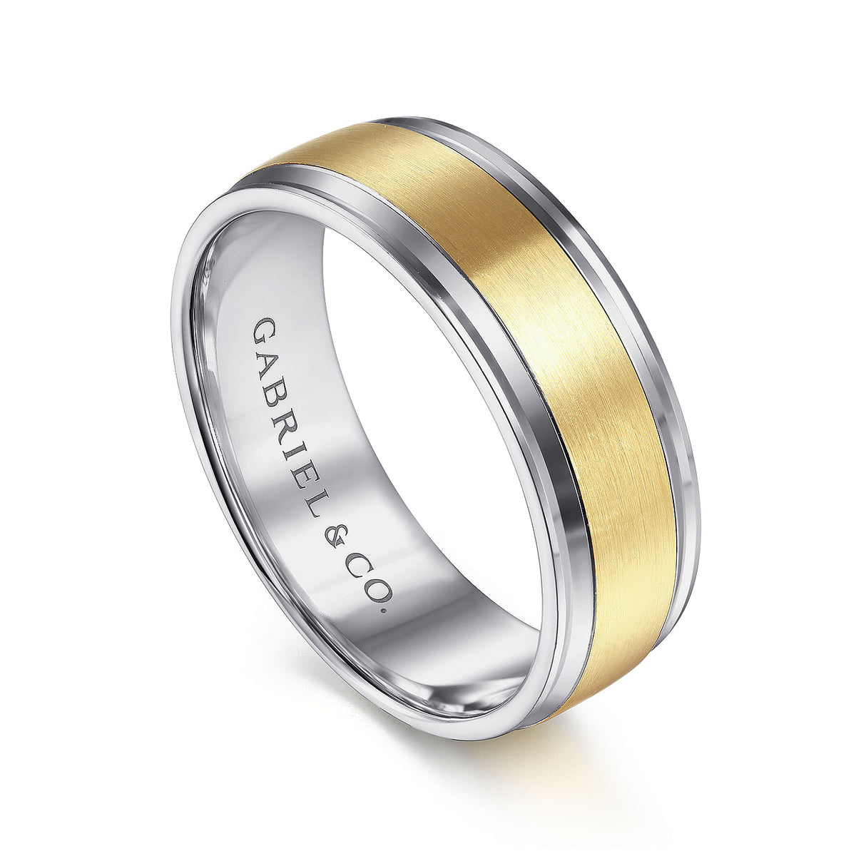 14K White-Yellow Gold 7mm - Men&#39;s Wedding Band in Satin Finish