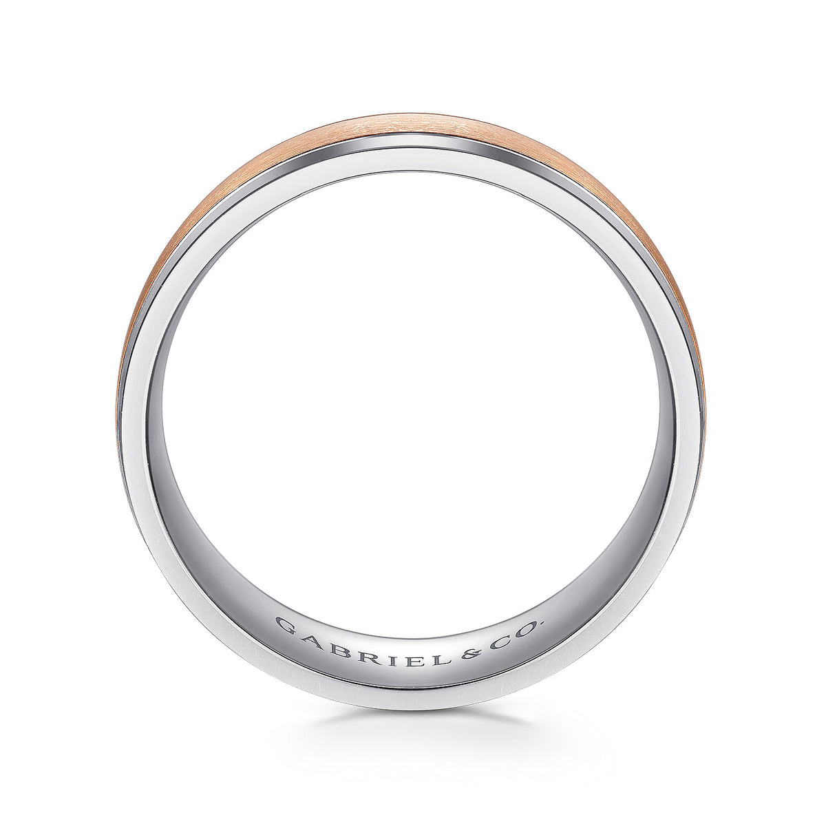 14K White-Rose Gold 7mm - Men&#39;s Wedding Band in Satin Finish