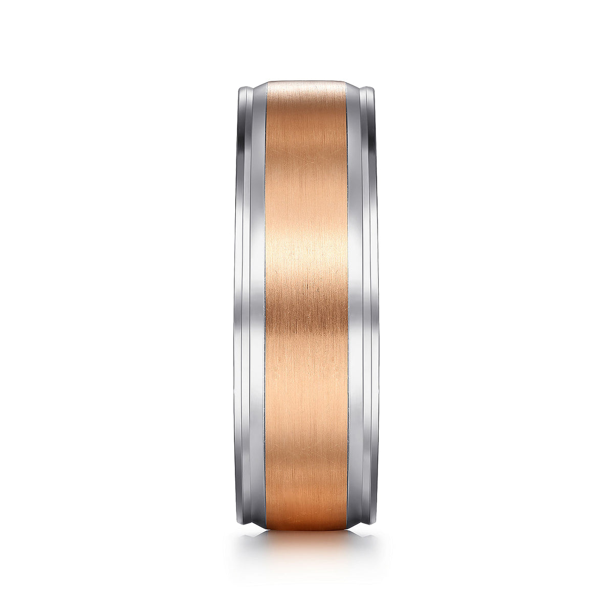 14K White-Rose Gold 7mm - Men&#39;s Wedding Band in Satin Finish