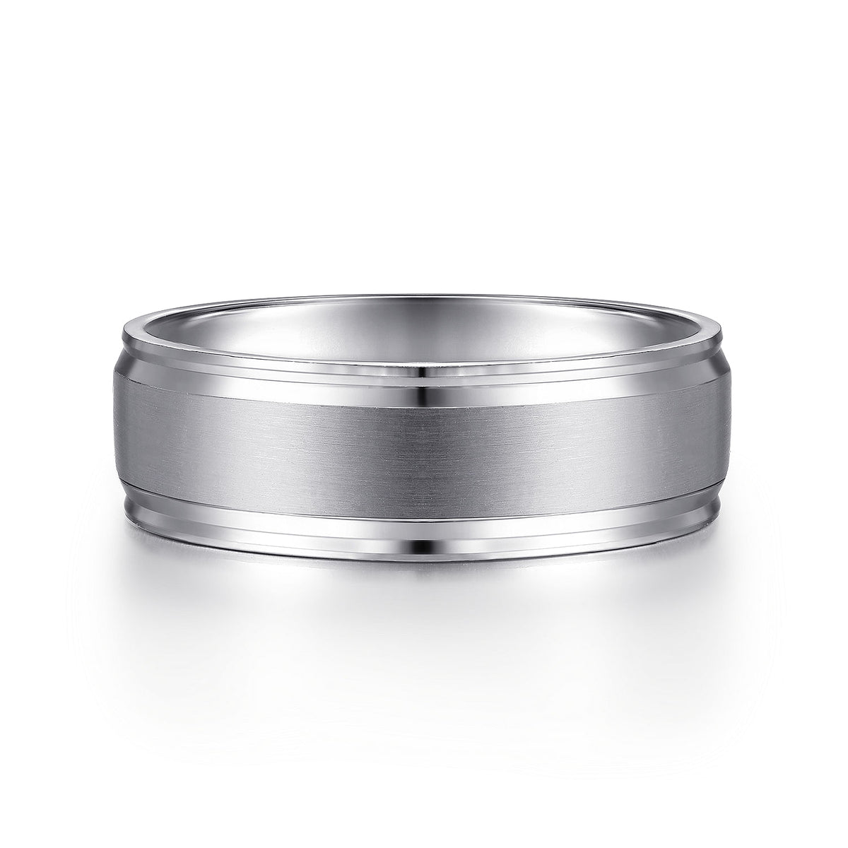 14K White Gold 7mm - Men&#39;s Wedding Band in Satin Finish
