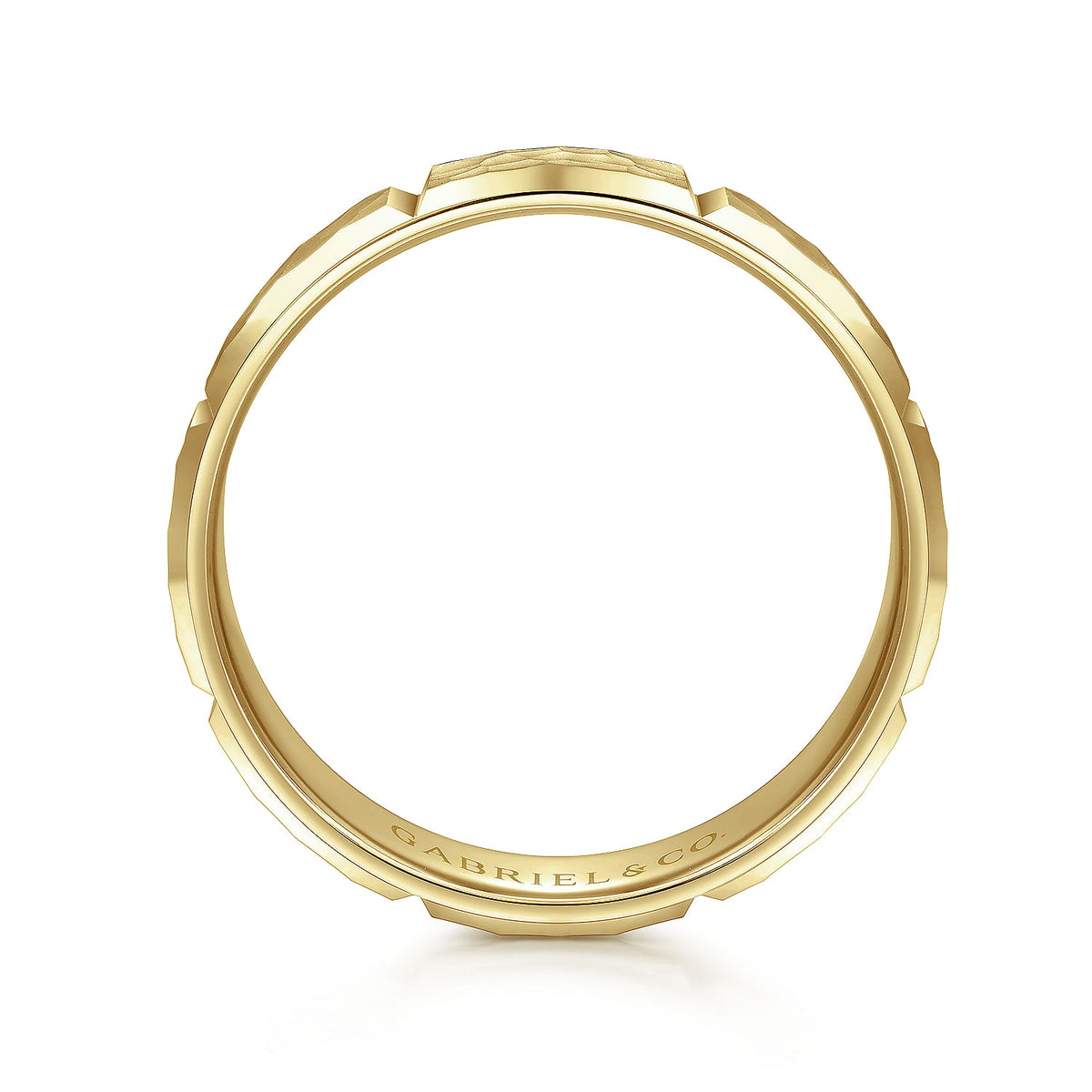 14K Yellow Gold 6mm - Men&#39;s Wedding Band with Hammered Stations