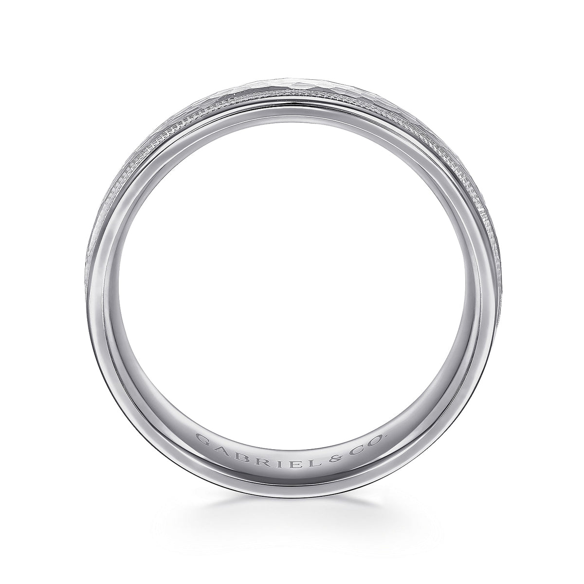 14K White Gold 6mm - Hammered Men&#39;s Wedding Band with Milgrain Edge