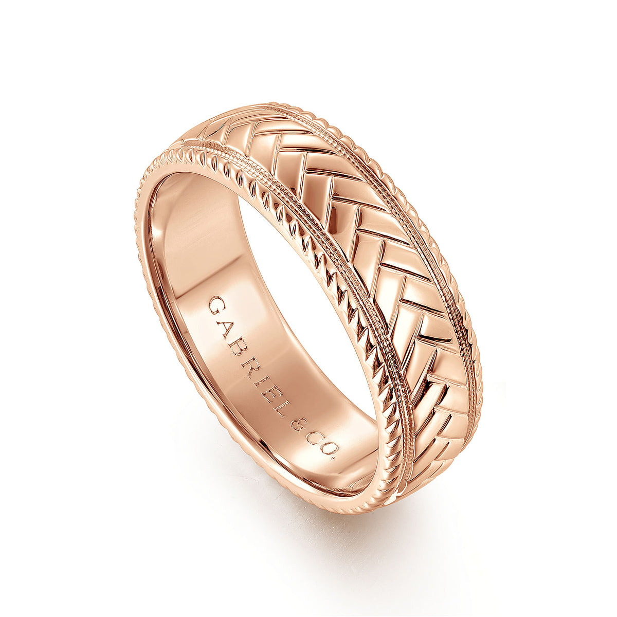 14K Rose Gold 7mm - Men&#39;s Wedding Band High Polish Finish in High Polished Finish