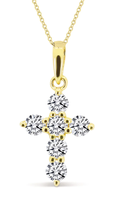 Madison K 14kt, 18 inch, yellow gold diamond Cross