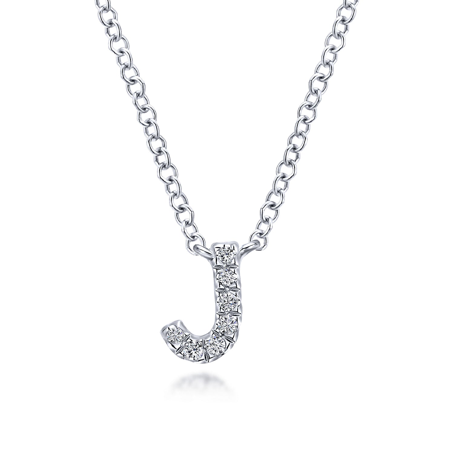 14K White Gold Diamond J Initial Pendant Necklace