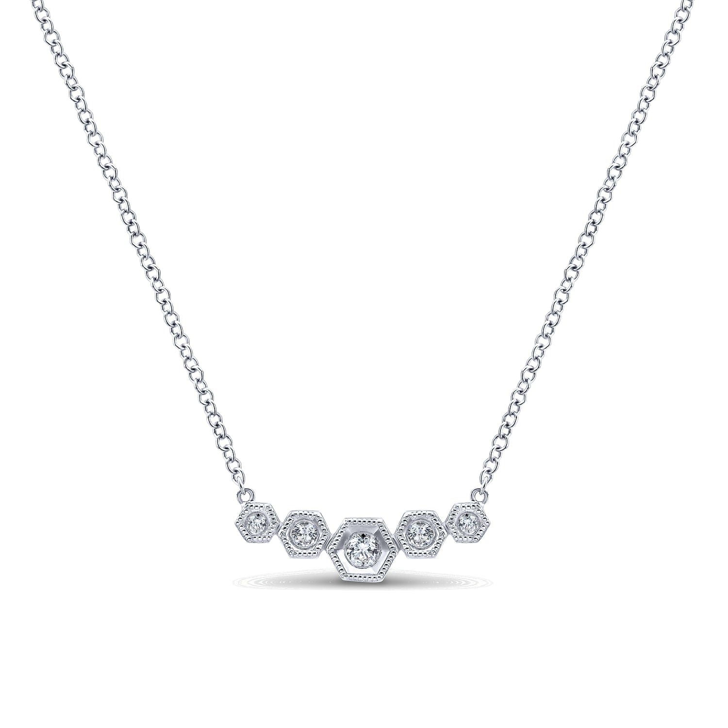 14K White Gold Hexagonal Diamond Bar Necklace