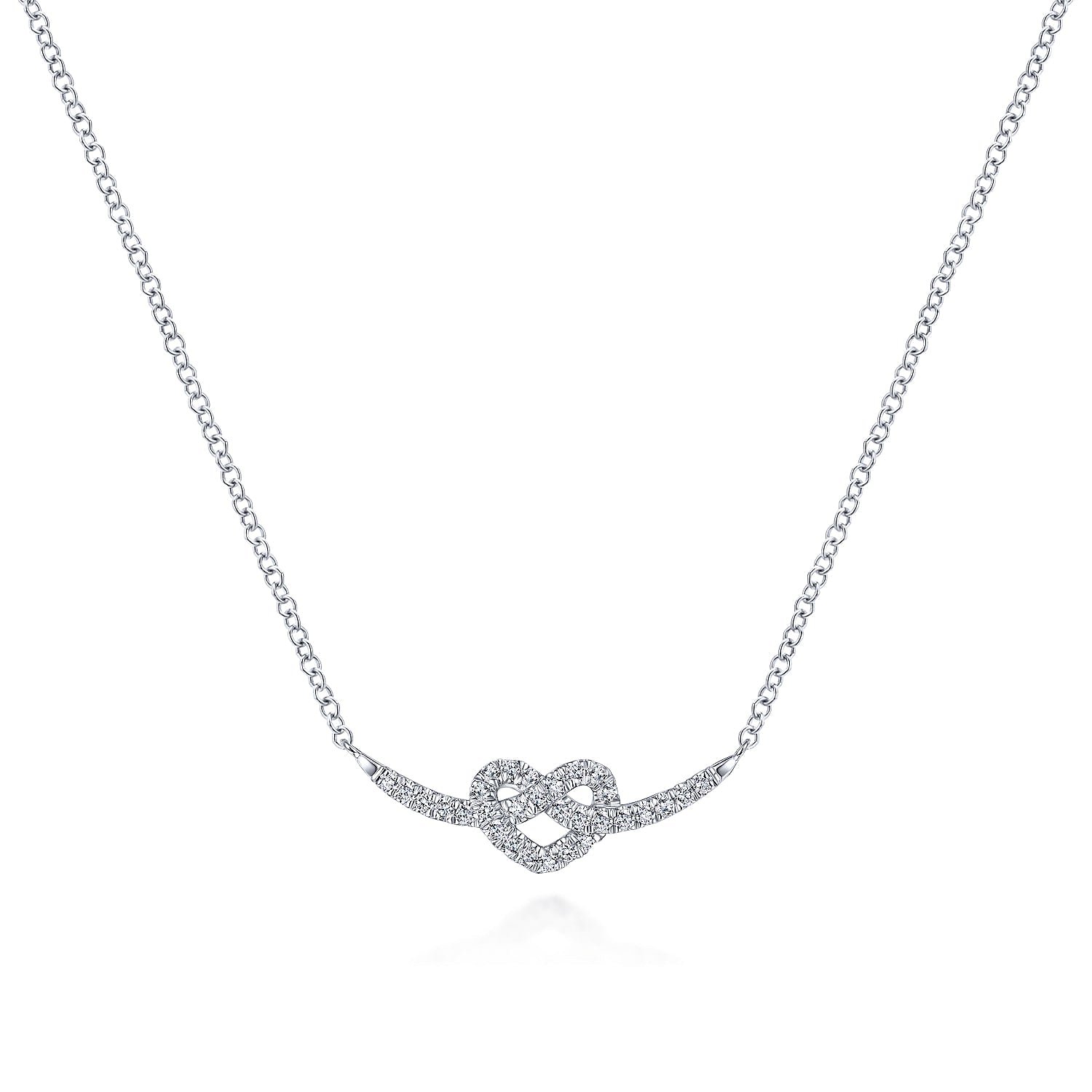 14K White Gold Twisted Diamond Pretzel Heart Necklace