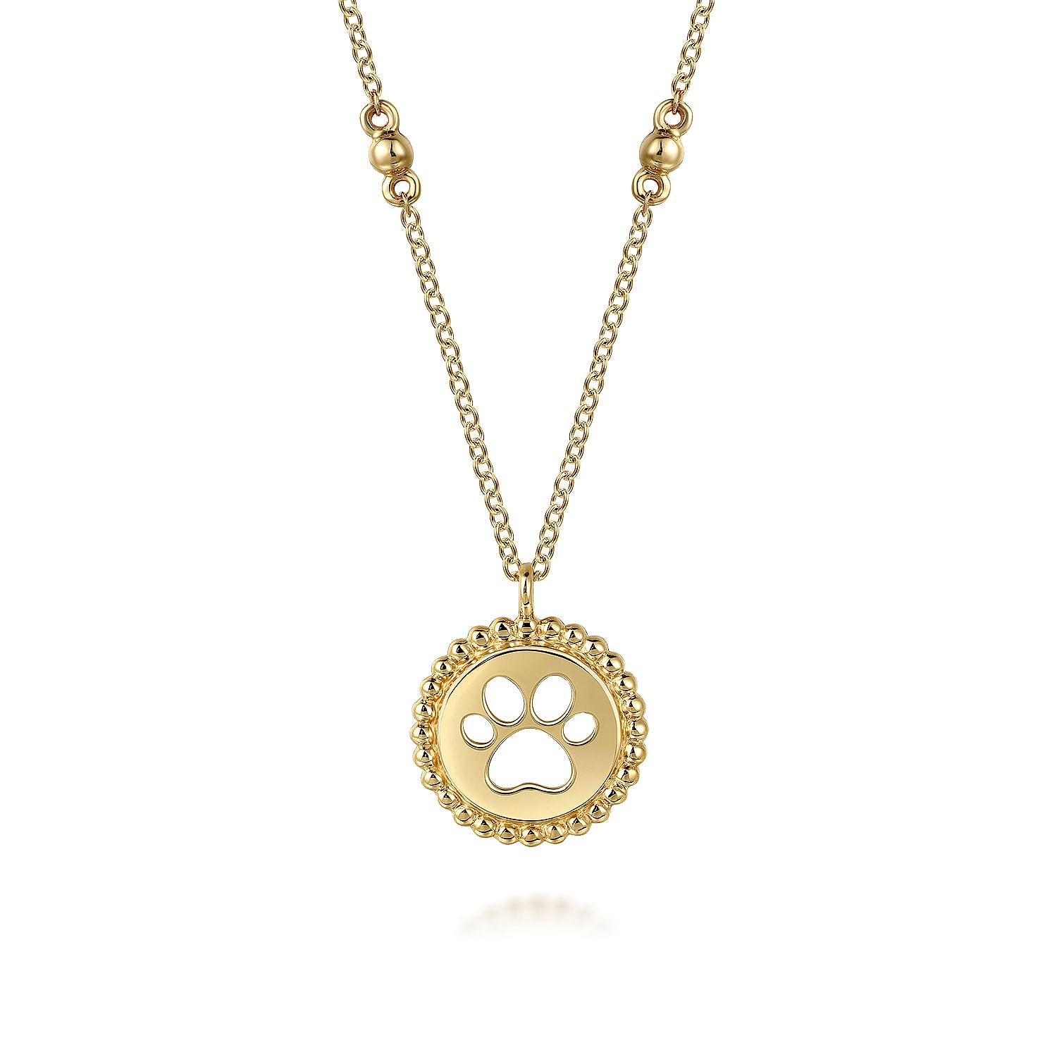 14K Yellow Plain Gold Bujukan Dog Paw Medallion Necklace
