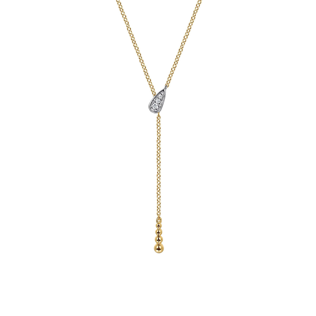 14K White &amp; Yellow Gold Bujukan And Diamond Y Necklace