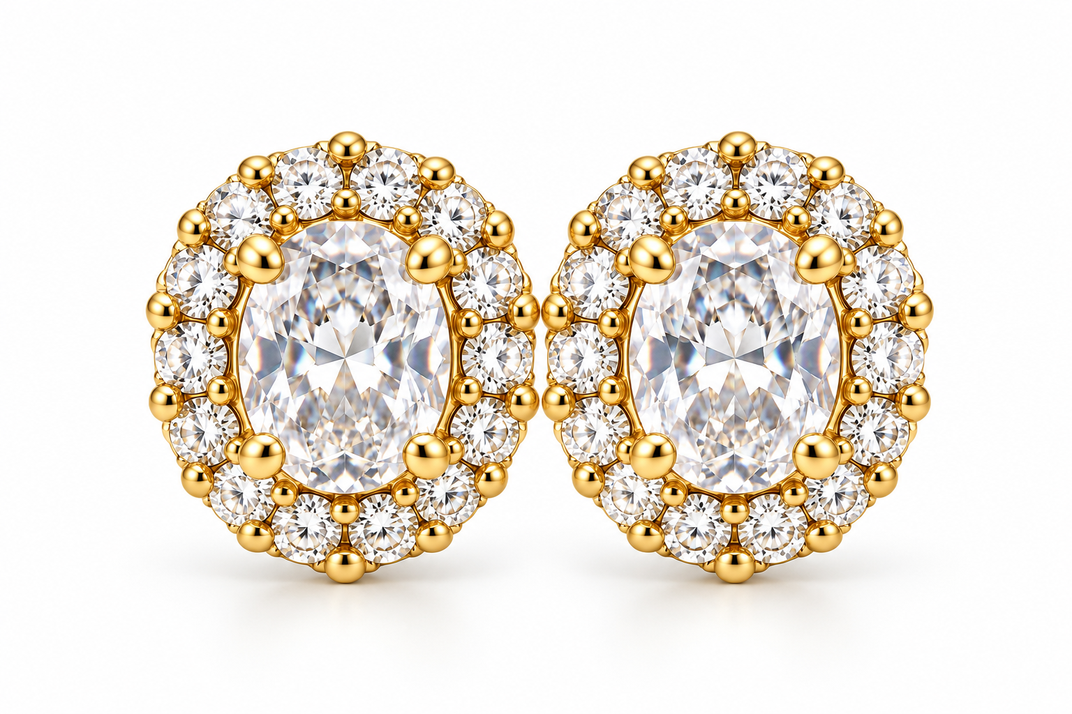 14K Yellow Gold Children Cubic Zirconia Oval Halo Stud Earrings