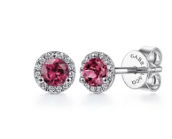 14K White Gold Diamond and Pink Tourmaline Stud Earrings