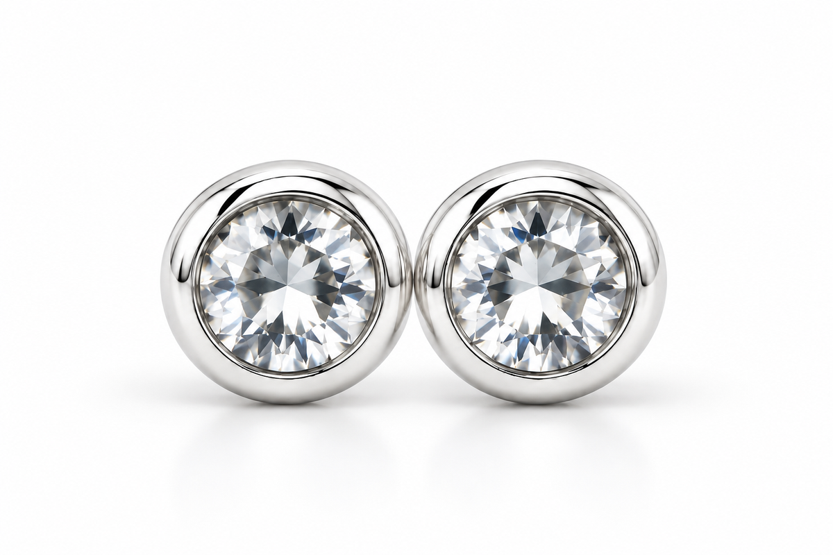 White Topaz Children Bezel-Set Stud Earrings – Classic Round Design