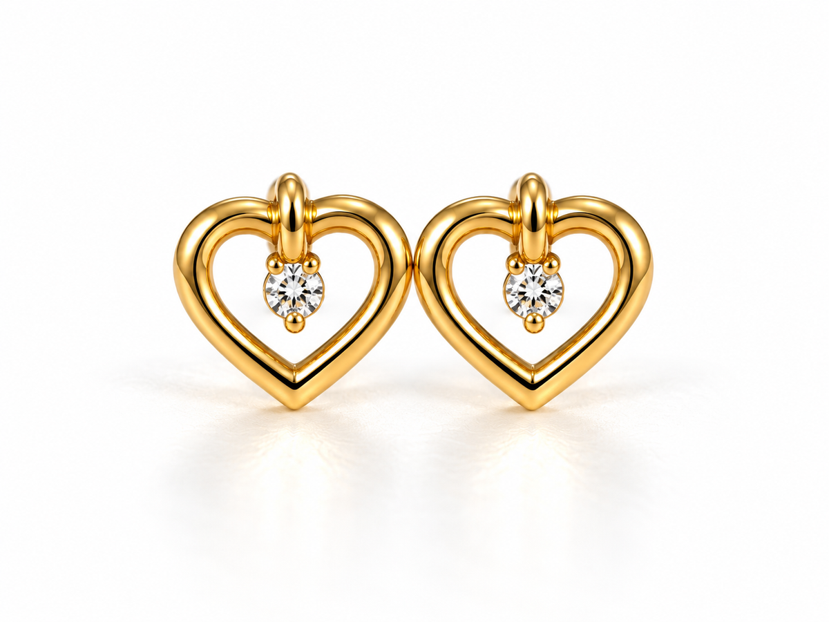 14K Yellow Gold Heart Stud Earrings with Lab-Grown Diamond Accents – Children’s Fine Jewelry
