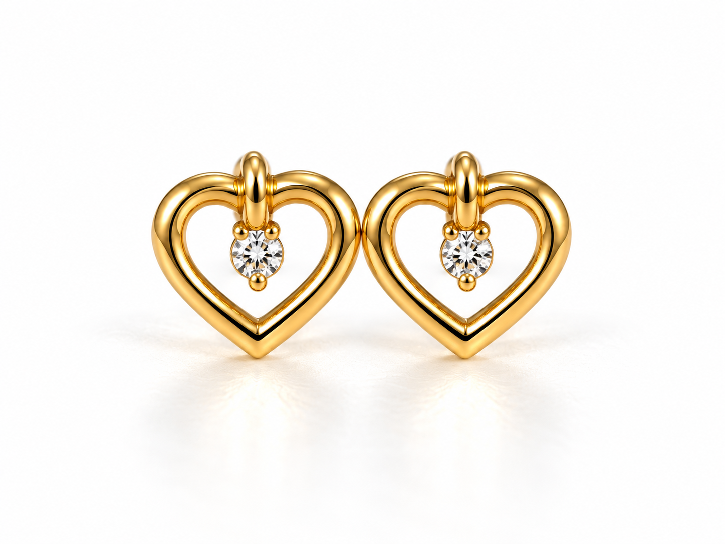 14K Yellow Gold Heart Stud Earrings with Lab-Grown Diamond Accents – Children’s Fine Jewelry