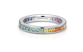 14K White Gold Pink, Green and White Sapphire Stackable Band by Gabriel