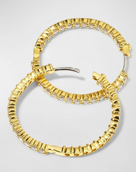 ESTATE ROBERTO COIN 30 MM YELLOW GOLD INSIDE OUT DIAMOND HOOPS
