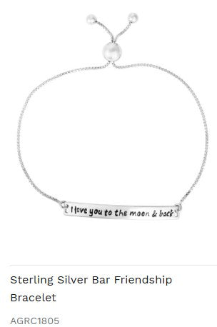 Sterling Silver Bar Friendship Bracelet "I love you to the Moon and Back"