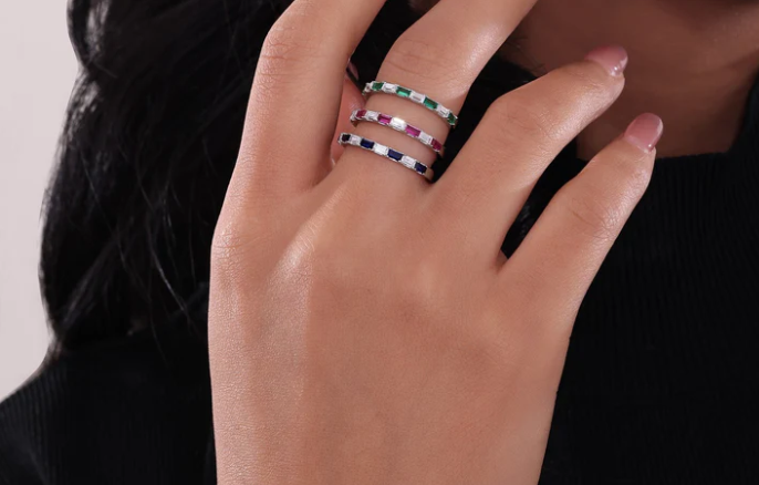 Baguette Half-Eternity Band simulated Emeralds by Lafonn