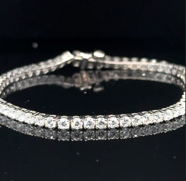 Sterling Silver 925 Lab Grown Diamond Tennis Eternity Bracelet 5 Carat