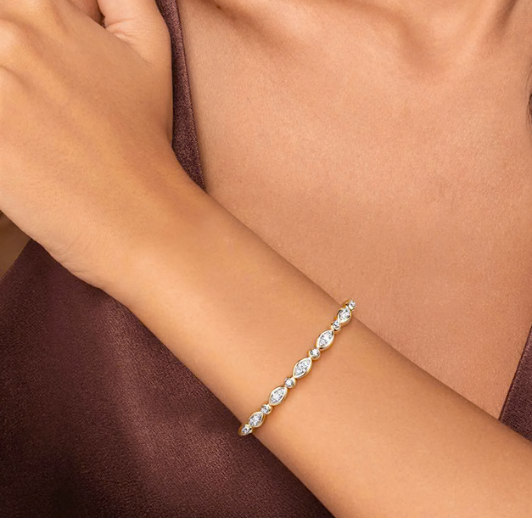 14K White Yellow Gold Bujukan Marquise Bezel Diamond Bangle Bracelet by Gabriel & Co.