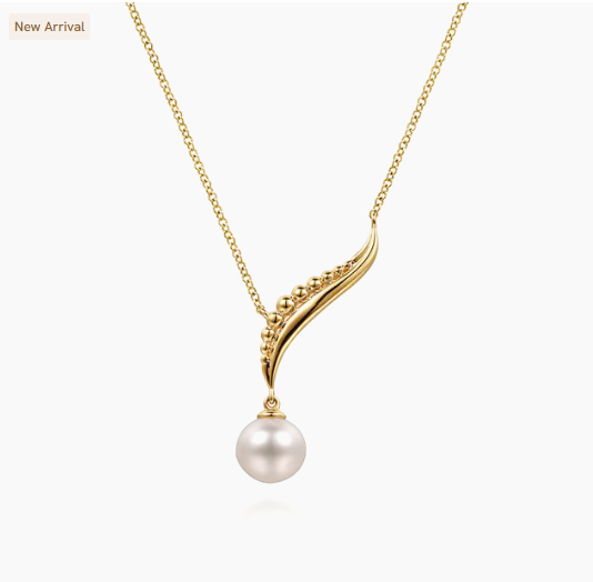 14K Yellow Gold Graduating Bujukan Pearl Y Necklace by Gabriel &amp; Co.