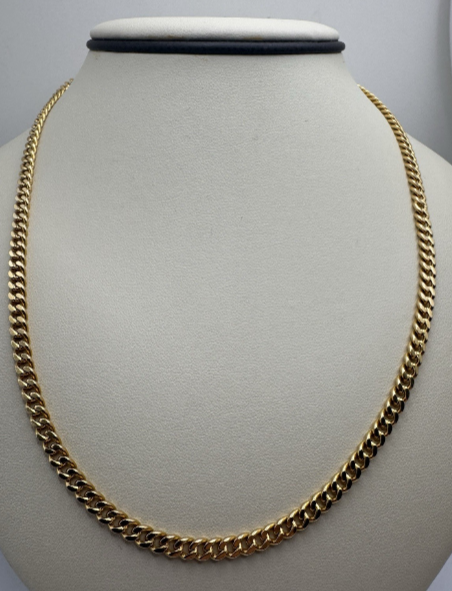 14k Yellow Gold Cuban Curb Link Necklace 22 Inch 4mm