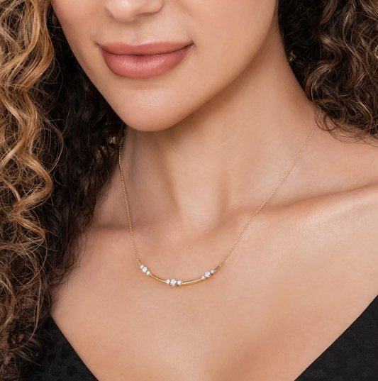 14K Yellow Gold Diamond Station Bar Necklace by Gabriel &amp; Co