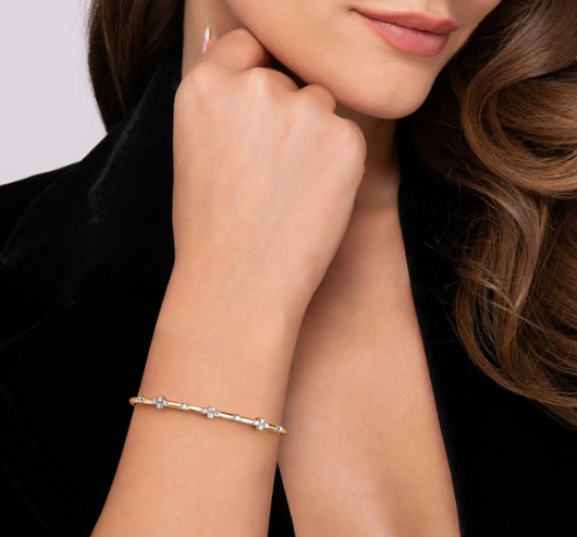 14K Yellow Gold Diamond Clover Station Cuff Bangle Bracelet by Gabriel &amp; Co